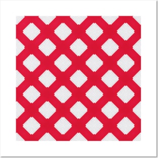 White and Red Diamond Pattern Posters and Art